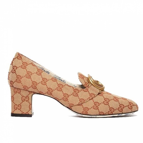 New Gucci GG monogram canvas marmont double G mid-heel pump - Picture 4 of 16